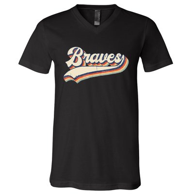 Braves Retro Vintage Baseball V-Neck T-Shirt