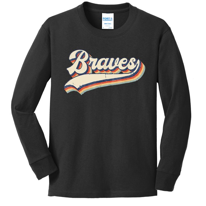 Braves Retro Vintage Baseball Kids Long Sleeve Shirt