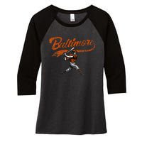 Baltimore Retro Vintage Baseball Classic Maryland Women's Tri-Blend 3/4-Sleeve Raglan Shirt