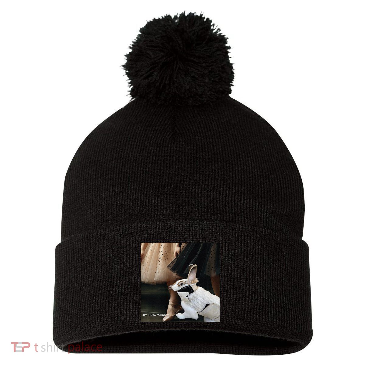Bunny Rabbit With Ballet Dancers Pom Pom 12in Knit Beanie