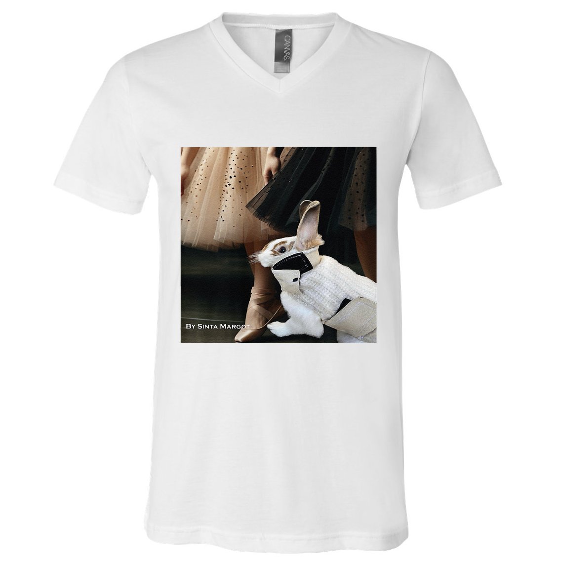 Bunny Rabbit With Ballet Dancers V-Neck T-Shirt