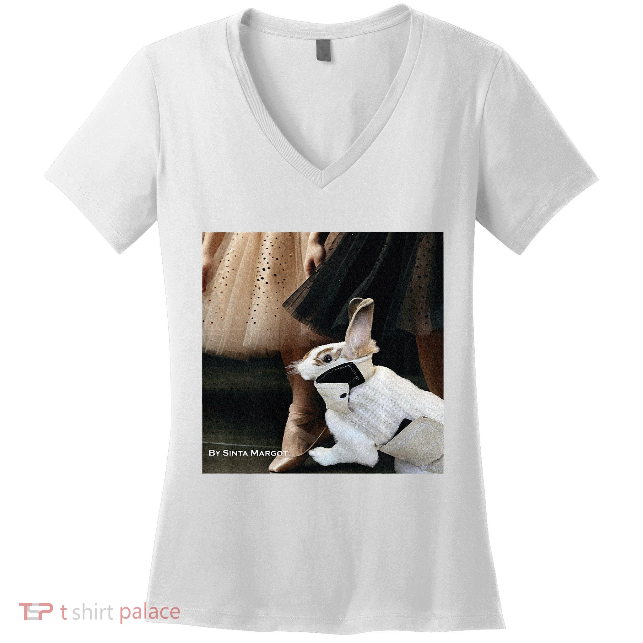 Bunny Rabbit With Ballet Dancers Women's V-Neck T-Shirt