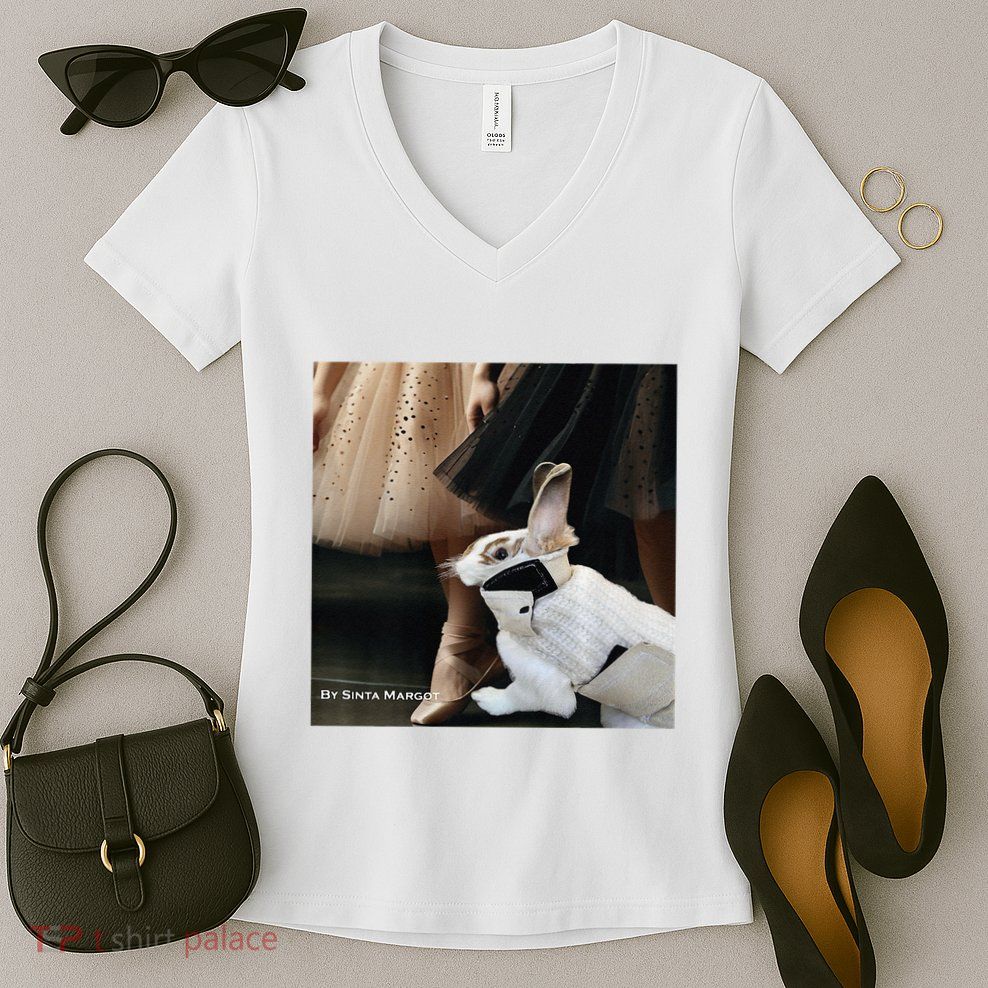 Bunny Rabbit With Ballet Dancers Women's V-Neck T-Shirt