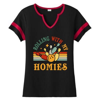 Bowlingshirt Rolling With My Homies Funny Bowler Ladies Halftime Notch Neck Tee