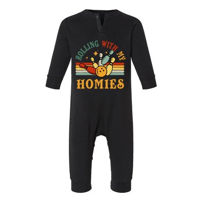 Bowlingshirt Rolling With My Homies Funny Bowler Infant Fleece One Piece