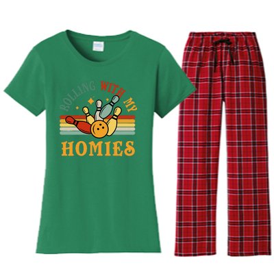 Bowlingshirt Rolling With My Homies Funny Bowler Women's Flannel Pajama Set