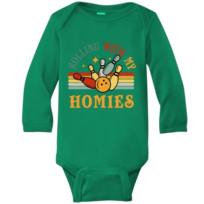 Bowlingshirt Rolling With My Homies Funny Bowler Baby Long Sleeve Bodysuit