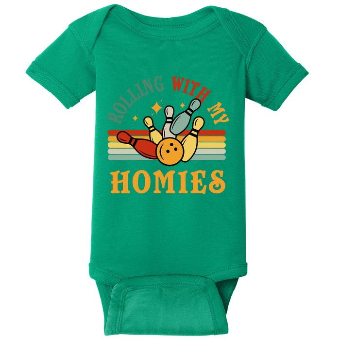 Bowlingshirt Rolling With My Homies Funny Bowler Baby Bodysuit