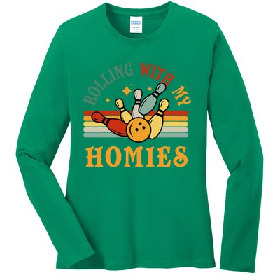 Bowlingshirt Rolling With My Homies Funny Bowler Ladies Long Sleeve Shirt