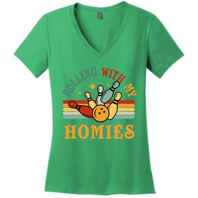 Bowlingshirt Rolling With My Homies Funny Bowler Women's V-Neck T-Shirt