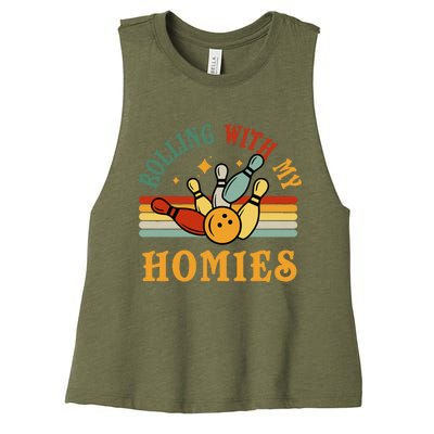 Bowlingshirt Rolling With My Homies Funny Bowler Women's Racerback Cropped Tank