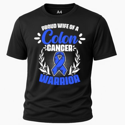 Blue Ribbon Wife Of A Colon Cancer Warrior Colorectal Cancer Gift Performance Shirt