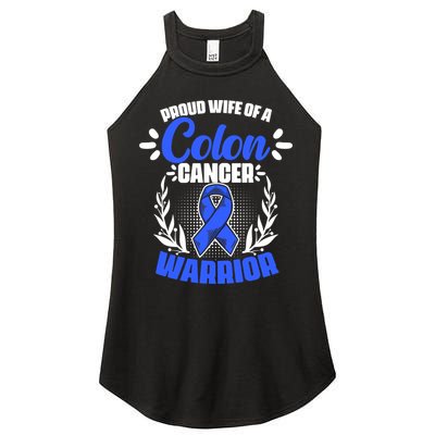 Blue Ribbon Wife Of A Colon Cancer Warrior Colorectal Cancer Gift Women's Perfect Tri Rocker Tank