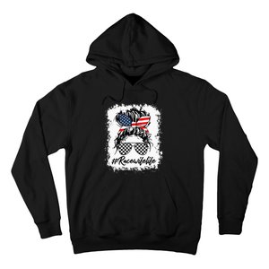 Bleached Race Wife Life Racing US Flag Messy Bun 4th Of July Hoodie