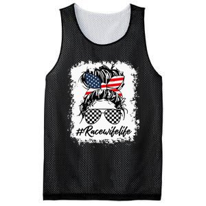 Bleached Race Wife Life Racing US Flag Messy Bun 4th Of July Mesh Reversible Basketball Jersey Tank