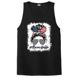 Bleached Race Wife Life Racing US Flag Messy Bun 4th Of July PosiCharge Competitor Tank