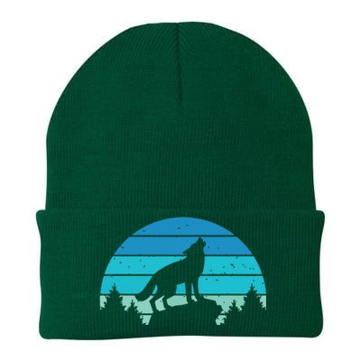 Blue Retro Wolf Forest Print Wild Animal Wilderness Wolves Knit Cap Winter Beanie