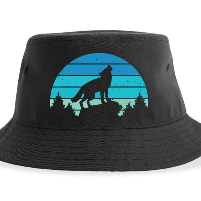 Blue Retro Wolf Forest Print Wild Animal Wilderness Wolves Sustainable Bucket Hat