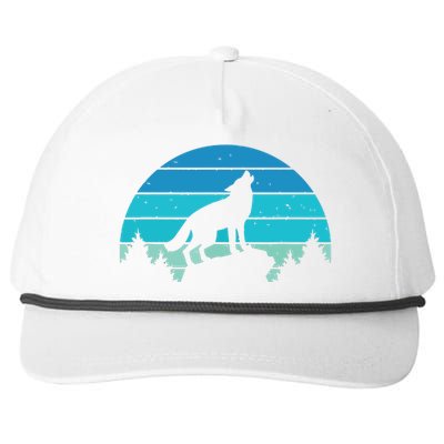 Blue Retro Wolf Forest Print Wild Animal Wilderness Wolves Snapback Five-Panel Rope Hat