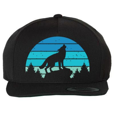 Blue Retro Wolf Forest Print Wild Animal Wilderness Wolves Wool Snapback Cap