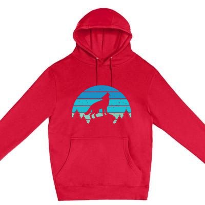 Blue Retro Wolf Forest Print Wild Animal Wilderness Wolves Premium Pullover Hoodie