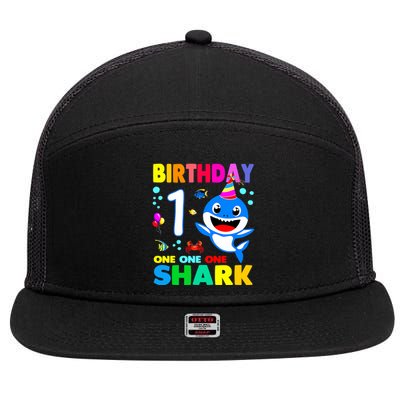 Birthday Shark 1st Girl One 1 Year Old Family 7 Panel Mesh Trucker Snapback Hat