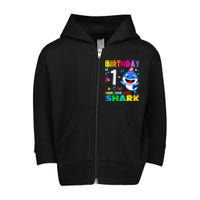 Birthday Shark 1st Girl One 1 Year Old Family Toddler Zip Fleece Hoodie