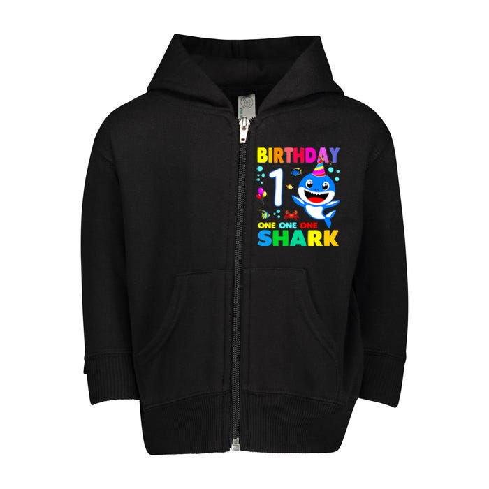 Birthday Shark 1st Girl One 1 Year Old Family Toddler Zip Fleece Hoodie