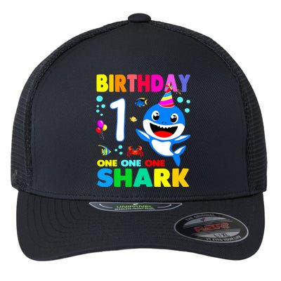 Birthday Shark 1st Girl One 1 Year Old Family Flexfit Unipanel Trucker Cap