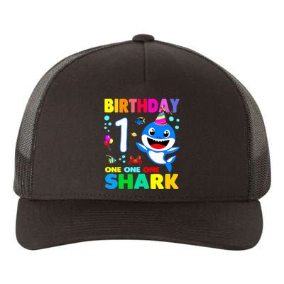 Birthday Shark 1st Girl One 1 Year Old Family Yupoong Adult 5-Panel Trucker Hat