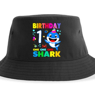 Birthday Shark 1st Girl One 1 Year Old Family Sustainable Bucket Hat