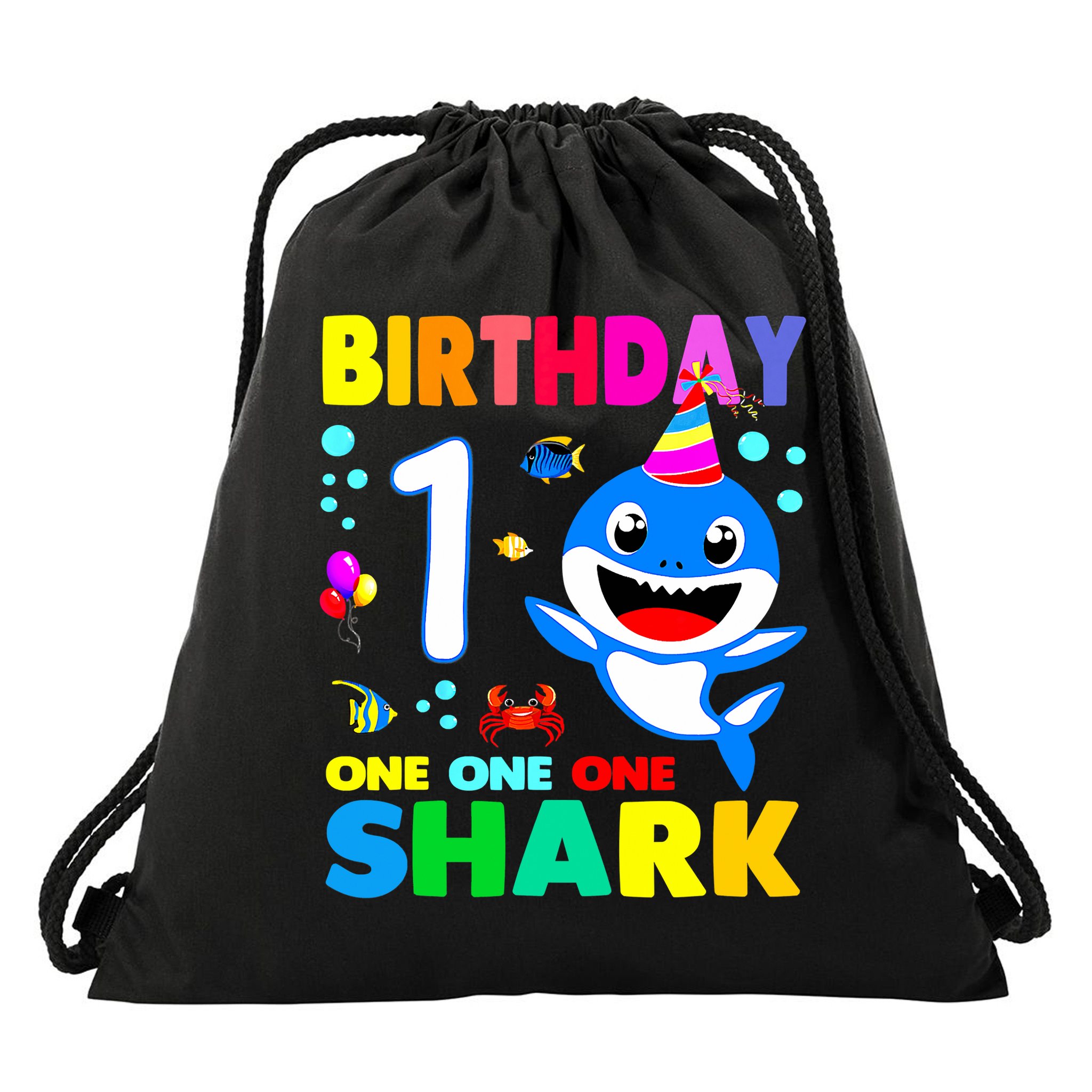 Birthday Shark 1st Girl One 1 Year Old Family Drawstring Bag