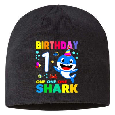 Birthday Shark 1st Girl One 1 Year Old Family Sustainable Beanie