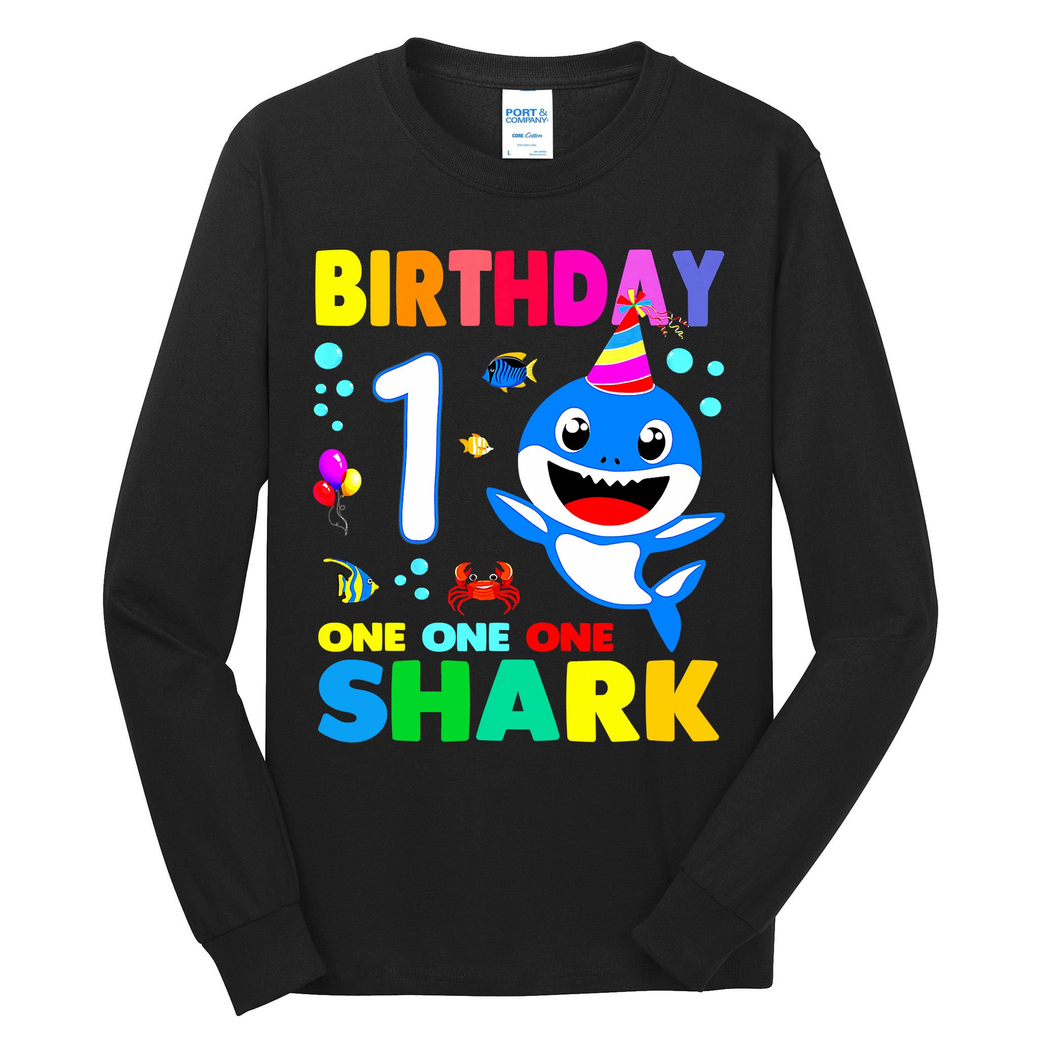 Birthday Shark 1st Girl One 1 Year Old Family Tall Long Sleeve T-Shirt