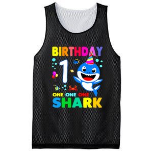 Birthday Shark 1st Girl One 1 Year Old Family Mesh Reversible Basketball Jersey Tank