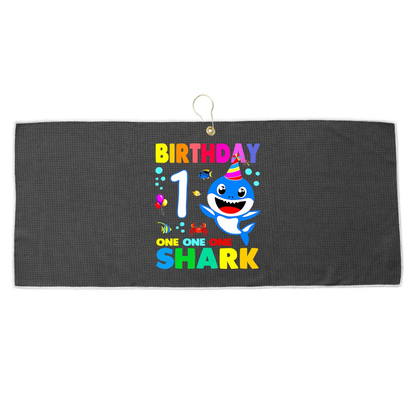 Birthday Shark 1st Girl One 1 Year Old Family Large Microfiber Waffle Golf Towel