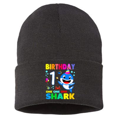 Birthday Shark 1st Girl One 1 Year Old Family Sustainable Knit Beanie