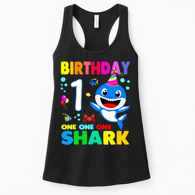 Birthday Shark 1st Girl One 1 Year Old Family Womens Tank Top
