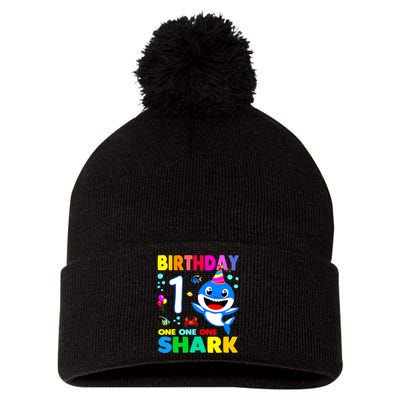 Birthday Shark 1st Girl One 1 Year Old Family Pom Pom 12in Knit Beanie