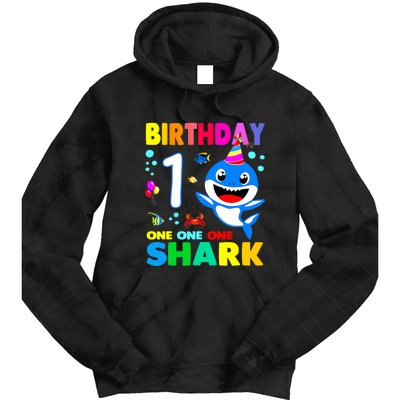 Birthday Shark 1st Girl One 1 Year Old Family Tie Dye Hoodie