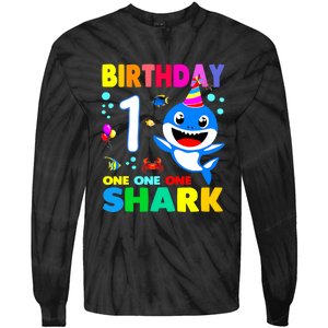 Birthday Shark 1st Girl One 1 Year Old Family Tie-Dye Long Sleeve Shirt