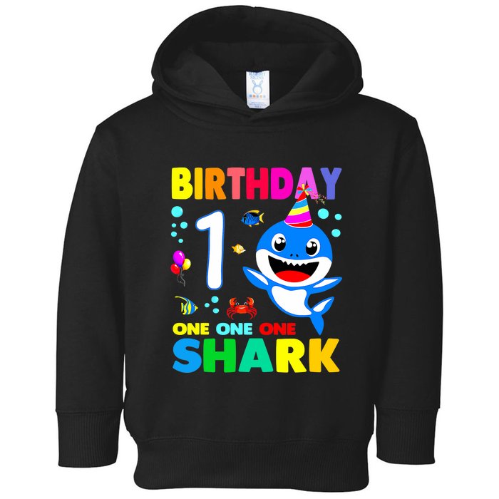 Birthday Shark 1st Girl One 1 Year Old Family Toddler Hoodie