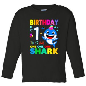 Birthday Shark 1st Girl One 1 Year Old Family Toddler Long Sleeve Shirt