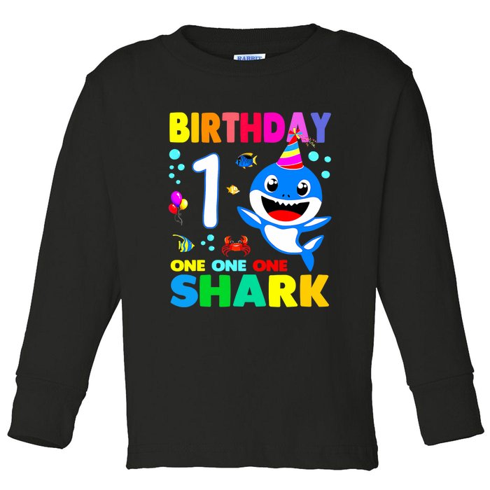 Birthday Shark 1st Girl One 1 Year Old Family Toddler Long Sleeve Shirt