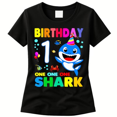 Birthday Shark 1st Girl One 1 Year Old Family Womens T-Shirt