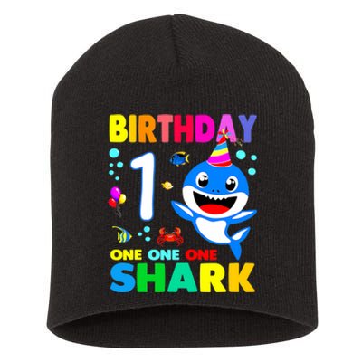 Birthday Shark 1st Girl One 1 Year Old Family Short Acrylic Beanie