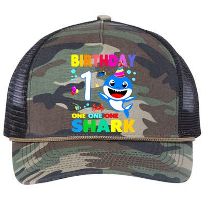 Birthday Shark 1st Girl One 1 Year Old Family Retro Rope Trucker Hat Cap