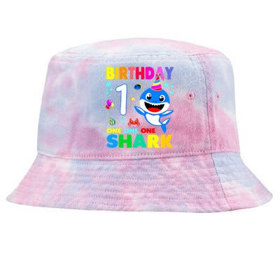 Birthday Shark 1st Girl One 1 Year Old Family Tie-Dyed Bucket Hat