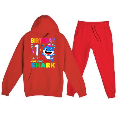 Birthday Shark 1st Girl One 1 Year Old Family Premium Hooded Sweatsuit Set