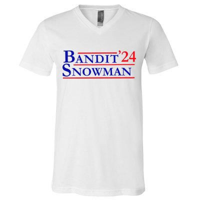 Bandit Snowman 24 Retro Election Style Funny 2024 Bandit V-Neck T-Shirt